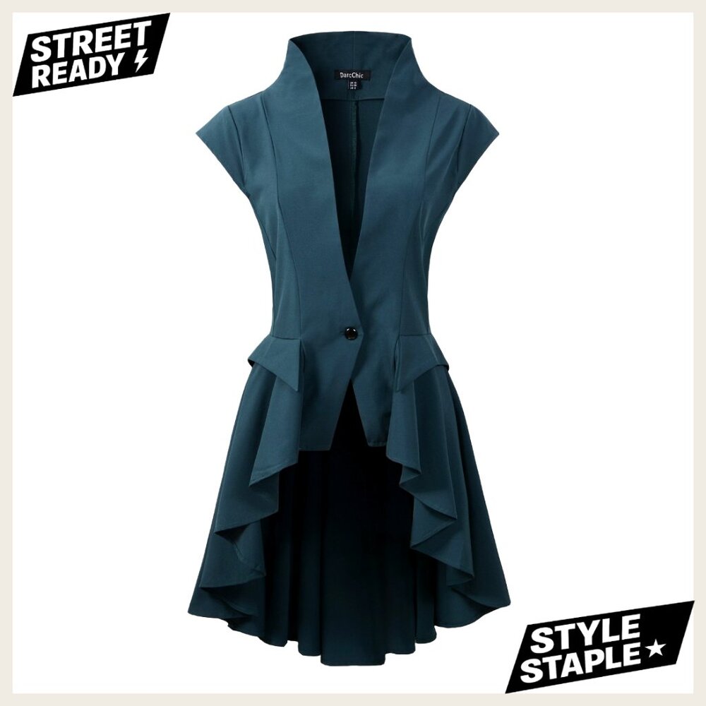 Victorian Steampunk Waistcoat Jacket Long Waterfall Front 100% Polyester - Picture 1 of 2